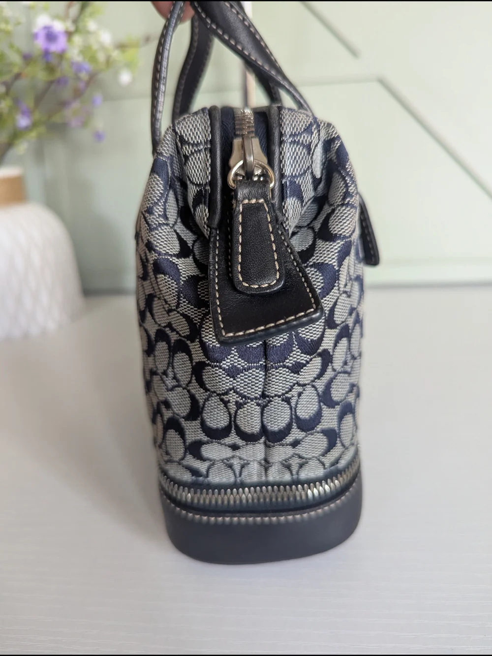 Coach Signature Canvas Satchel in Navy/Beige